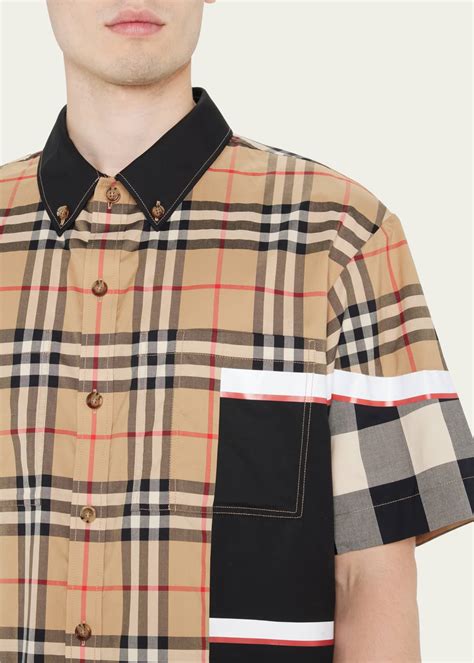 burberry mens hawling patchwork check sport shirt|Burberry Men's Hawling Patchwork Check Sport Shirt.